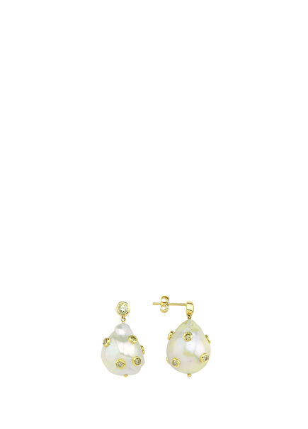Brown Baroque Pearl Women's Gold Earrings