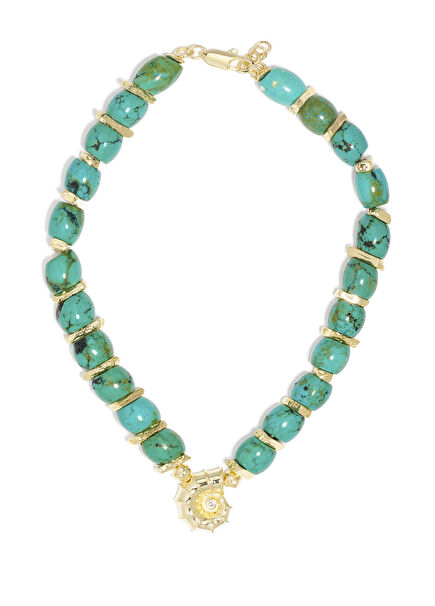 Green Mussel Detail Beaded Women's Necklace