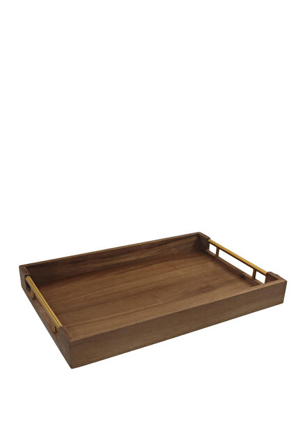 Natura Akasya Gold Metal Kulplu Tepsi