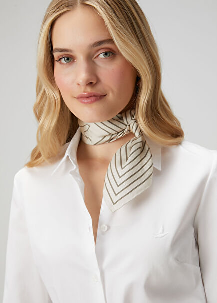 Beige Striped Silk Scarf