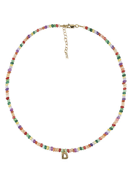 Mixed Color Jade 925 Sterling Silver Women's Necklace with Letter D