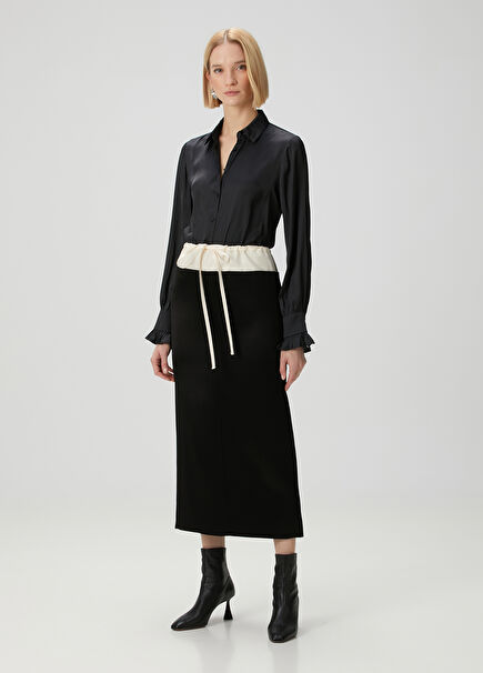 Chet Black Cream Midi Satin Skirt
