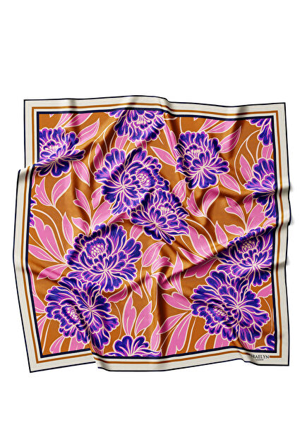 Flame Blossom Twill Desenli İpek Kadın Eşarp 