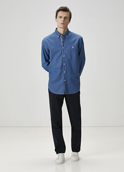 Regular Fit Lacivert Twill Dokulu Chino Pantolon