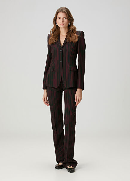Burgundy Black Striped Wool Trousers