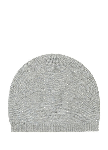 Grey Stone Detailed Women's Cashmere Beanie