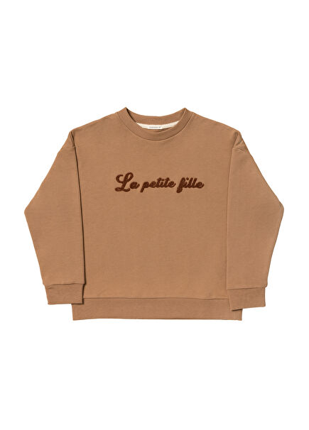 Taba Nakışlı Bisiklet Yaka Kız Çocuk Sweatshirt