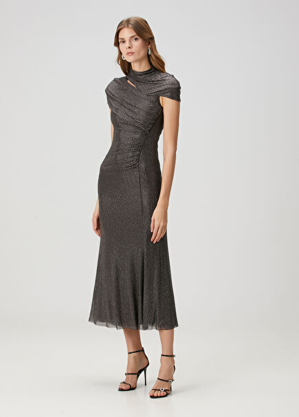 Anthracite Embellished Midi Cocktail Dress