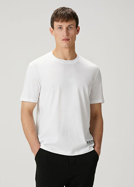 Beyaz Logo Baskılı T-shirt
