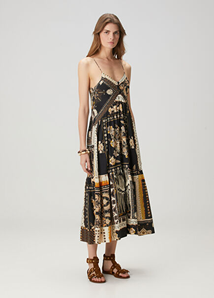 Sabba Black Patterned Midi Dress