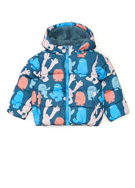 Çok Renkli Kapüşonlu Erkek Bebek Puff Mont