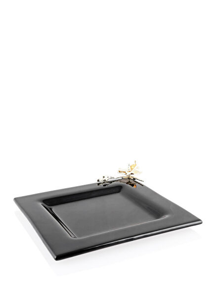 Black Silver Orchid Patterned Plate