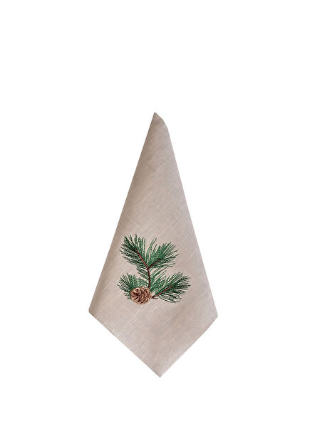 Decorative Cone Patterned Beige Linen 2-Piece Serving Napkin
