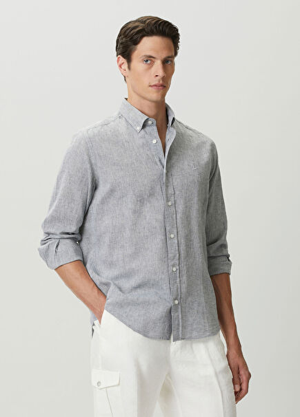 Comfort Fit Grey Linen Shirt