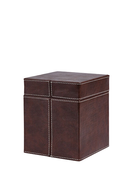Large Cube Tan Leather Multipurpose Decorative Box
