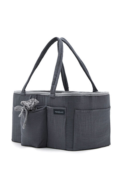 Gri Müslin Çok Gözlü Fonksiyonel Anne Bebek Bakım Çantası