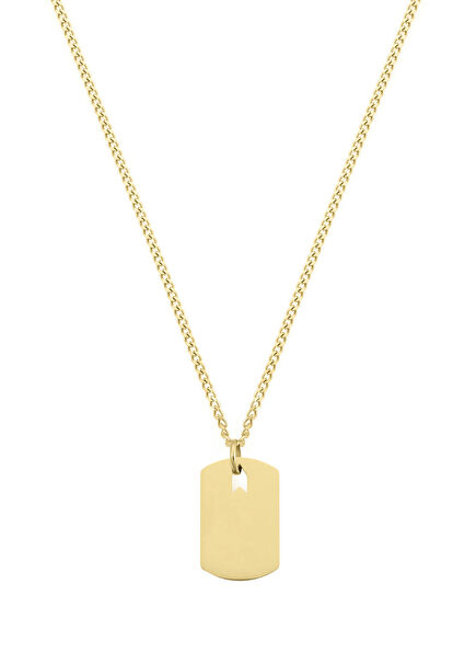 Büyük Plaka Altın Kaplama Çelik Erkek Kolye