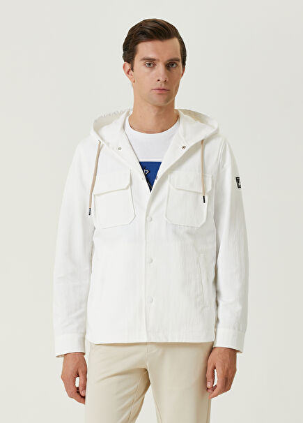 White Hooded Logo Overshirt