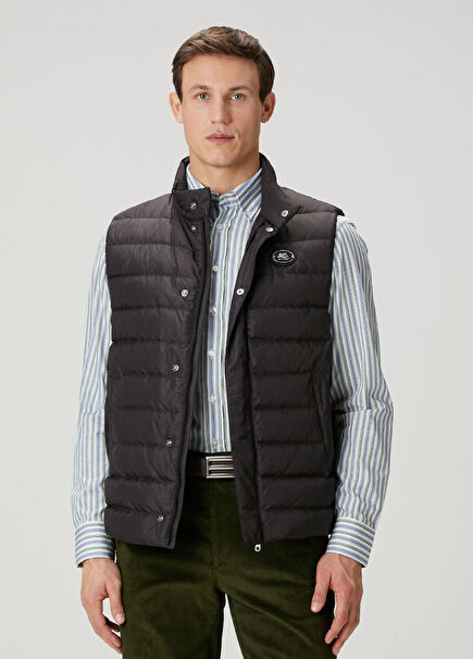 Siyah Etnik Desenli Puff Yelek