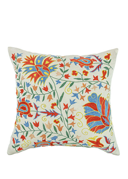 Abçar Suzani Renkli İpek El Yapımı Kırlent 50 x 50 cm