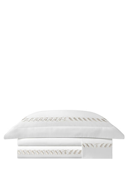 Nevbahar Mother-of-Pearl Embroidered Cotton Satin Duvet Cover Set