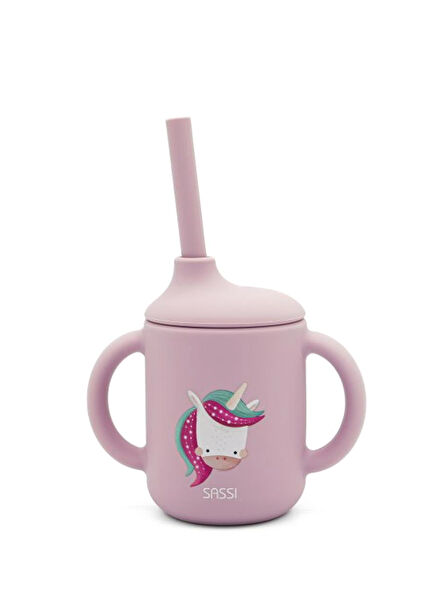 Unicorn Desenli Silikon Çocuk Pipetli Suluk 120 ml