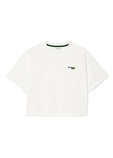 Beyaz Relaxed Fit Bisiklet Yaka Kısa Kollu Kadın T-Shirt