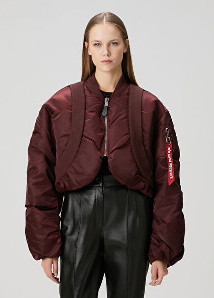 Ma-1 Dark Burgundy Crop Bomber Jacket