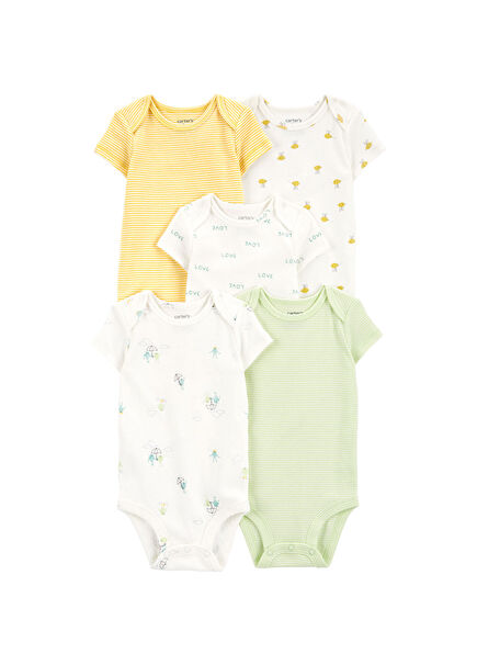 Renkli Kısa Kollu Unisex Bebek 5'li Body Set
