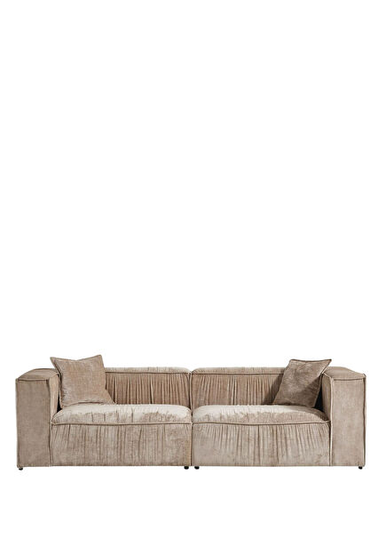 Volye Comfort Dark Beige Gathered Velvet Sofa 250 cm