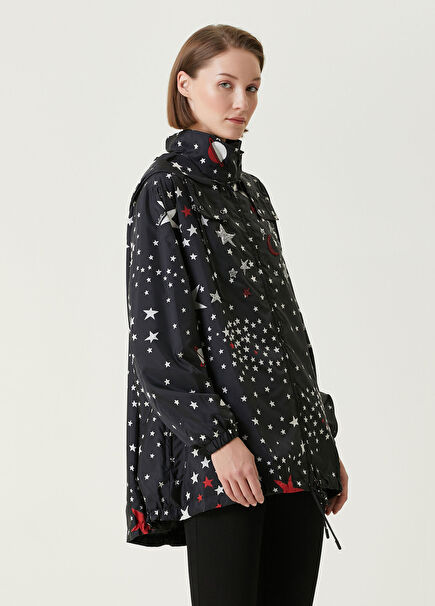 Black Hooded Star-Embroidered Jacket