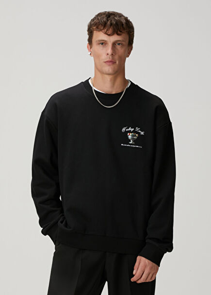 Siyah Bilardo Baskılı Sweatshirt