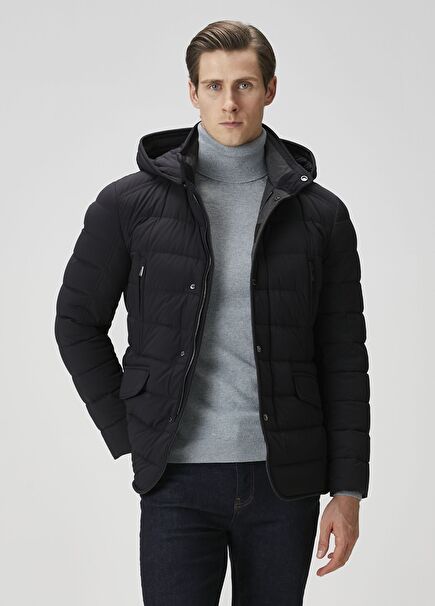 Lacivert Kapüşonlu Mont