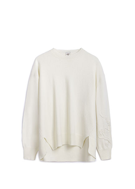 Biggie Ecru Wool Crew Neck Women's Sweater