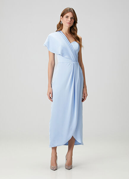 Light Blue Satin Asymmetrical Women's Long Evening Dress