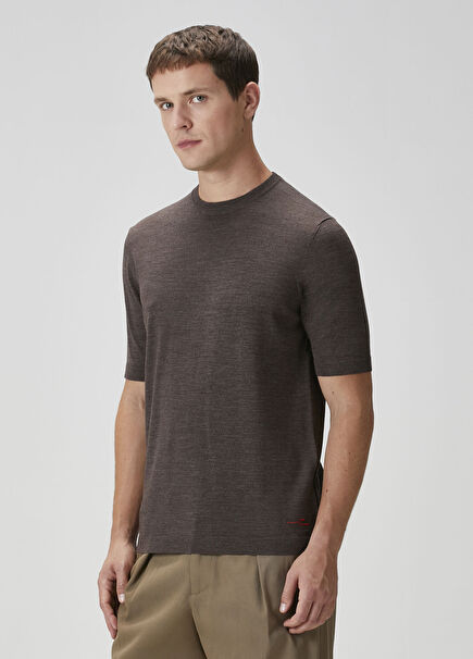 California Beige Short Sleeve Wool Knitwear