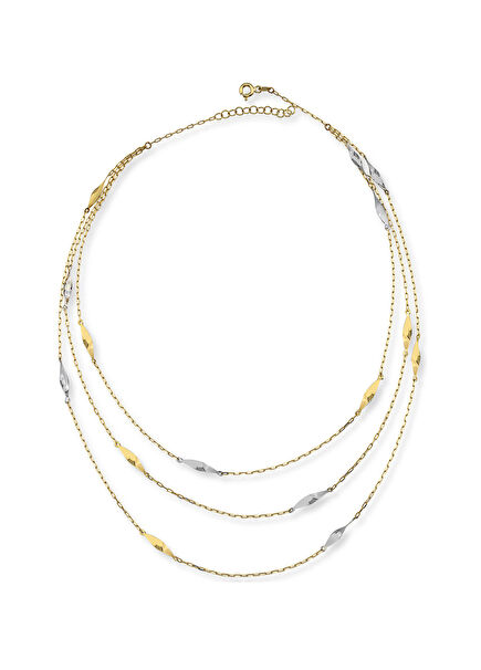 Üç Zincir Burma 14 Ayar Kadın Altın Kolye