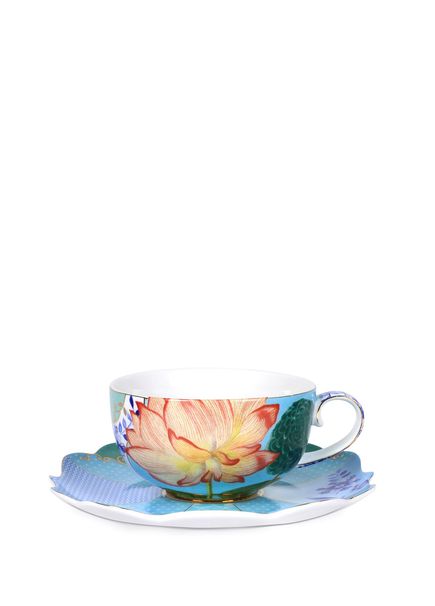 Royal Desenli Mavi Porselen Çay Fincanı ve Tabağı
