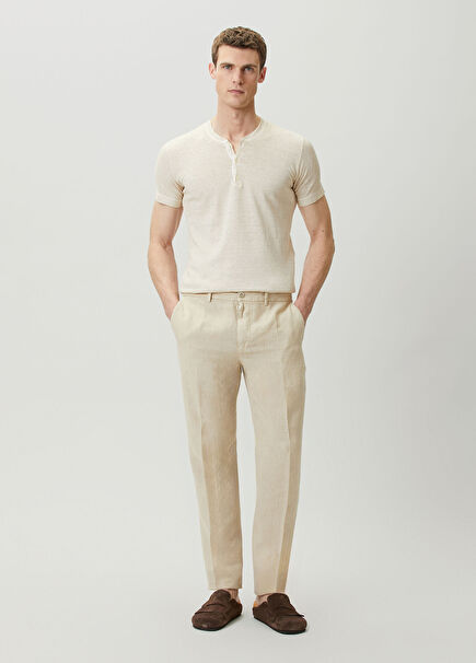 Bej Keten Pantolon
