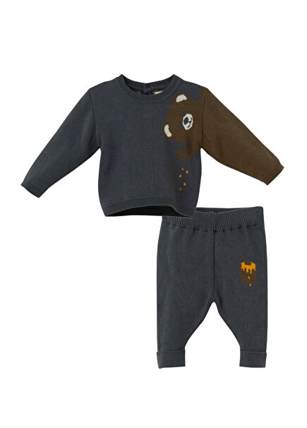 Smoke Grey Organic Cotton Bear Print 2-Piece Set