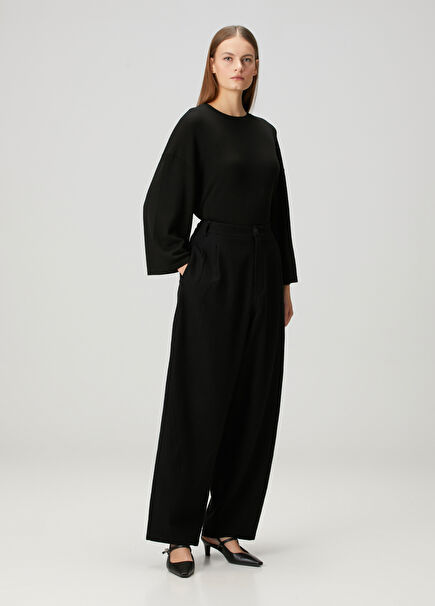 Black Wide Leg Wool Pants