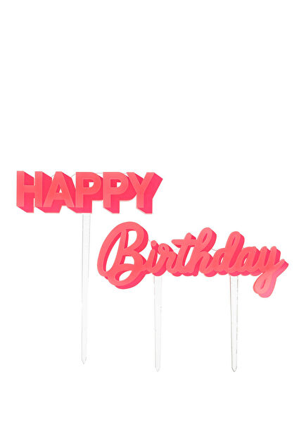 Happy Birthday Temalı Pembe Akrilik Pasta Süsü
