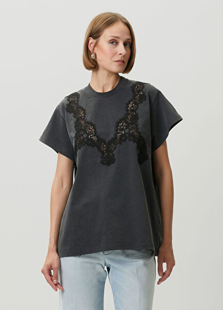 Antrasit Dantel Garnili T-shirt