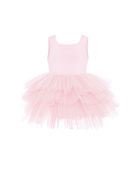 Toz Pembe Kolsuz Tütülü Kız Çocuk Elbise