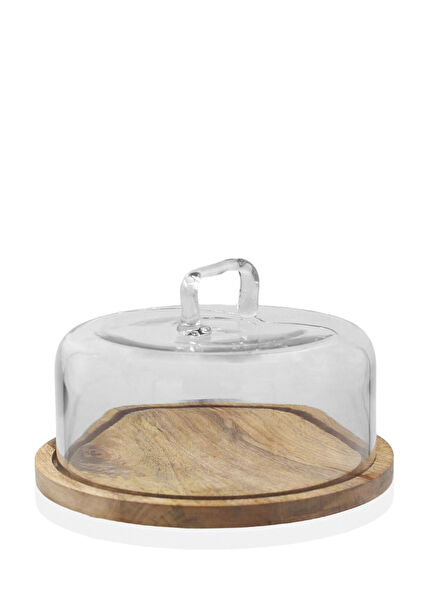Madera Acacia Wood Round Cake Dome 20x21 cm