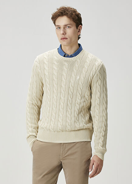 Ecru Hair Braid Textured Sweater