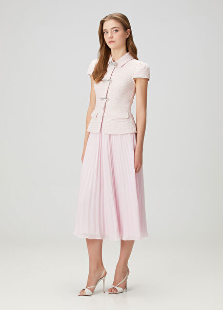 Pembe Pileli Midi Kokteyl Elbise