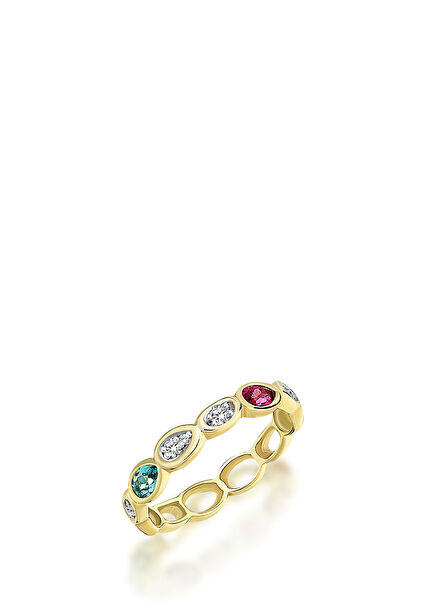 Loops Topaz Pırlantalı İnce Tam Tur Altın Yüzük