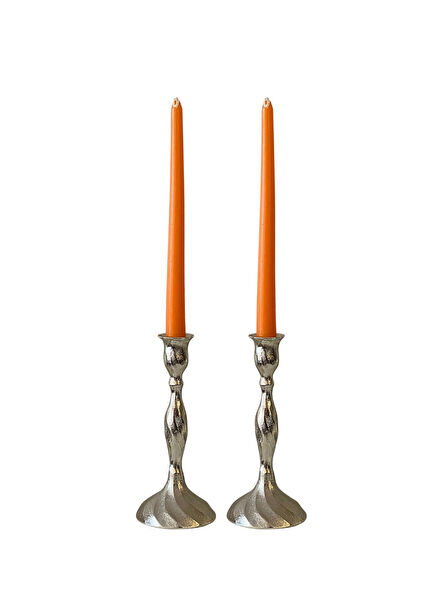 Twist Silver Brass 2-Piece Candlestick Set