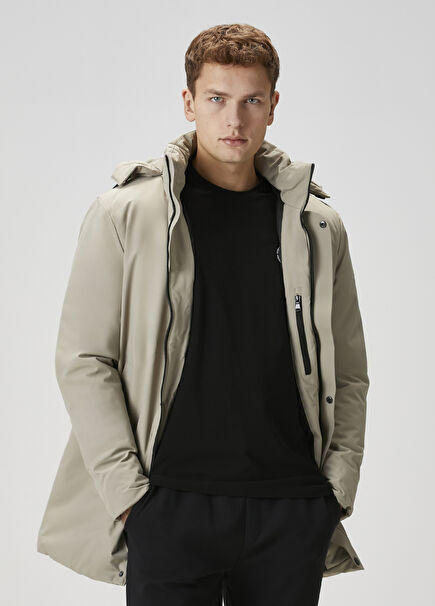 Light Khaki Hooded Long Coat
